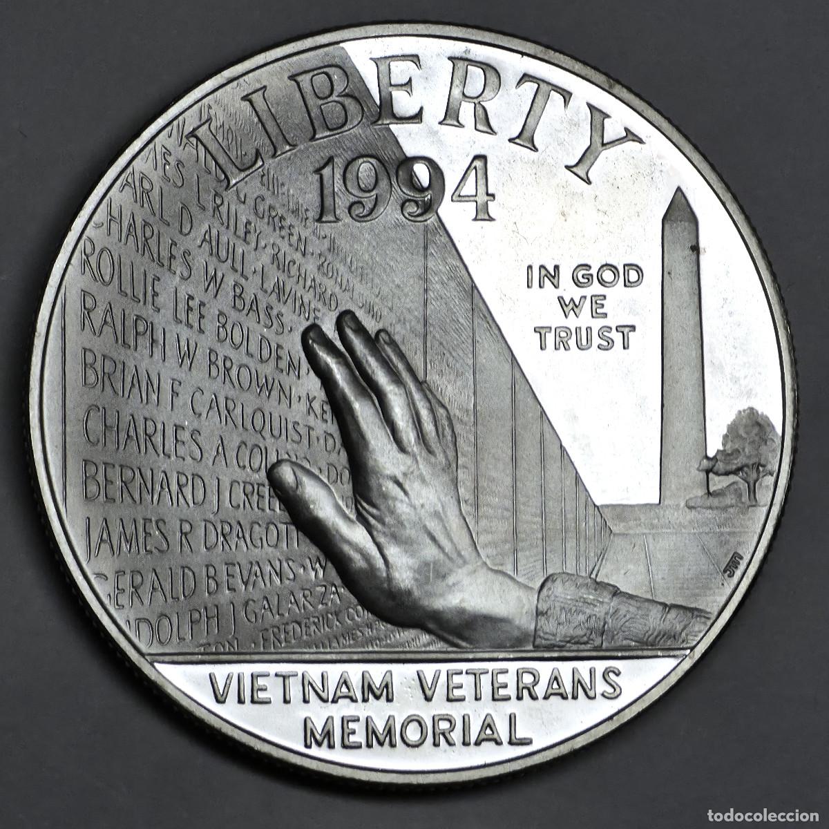 Monedas antiguas de Am&eacute;rica: MONEDA PLATA ESTADOS UNIDOS 1 DOLAR 1994 P. VETERANOS DE VIETNAM. PROOF