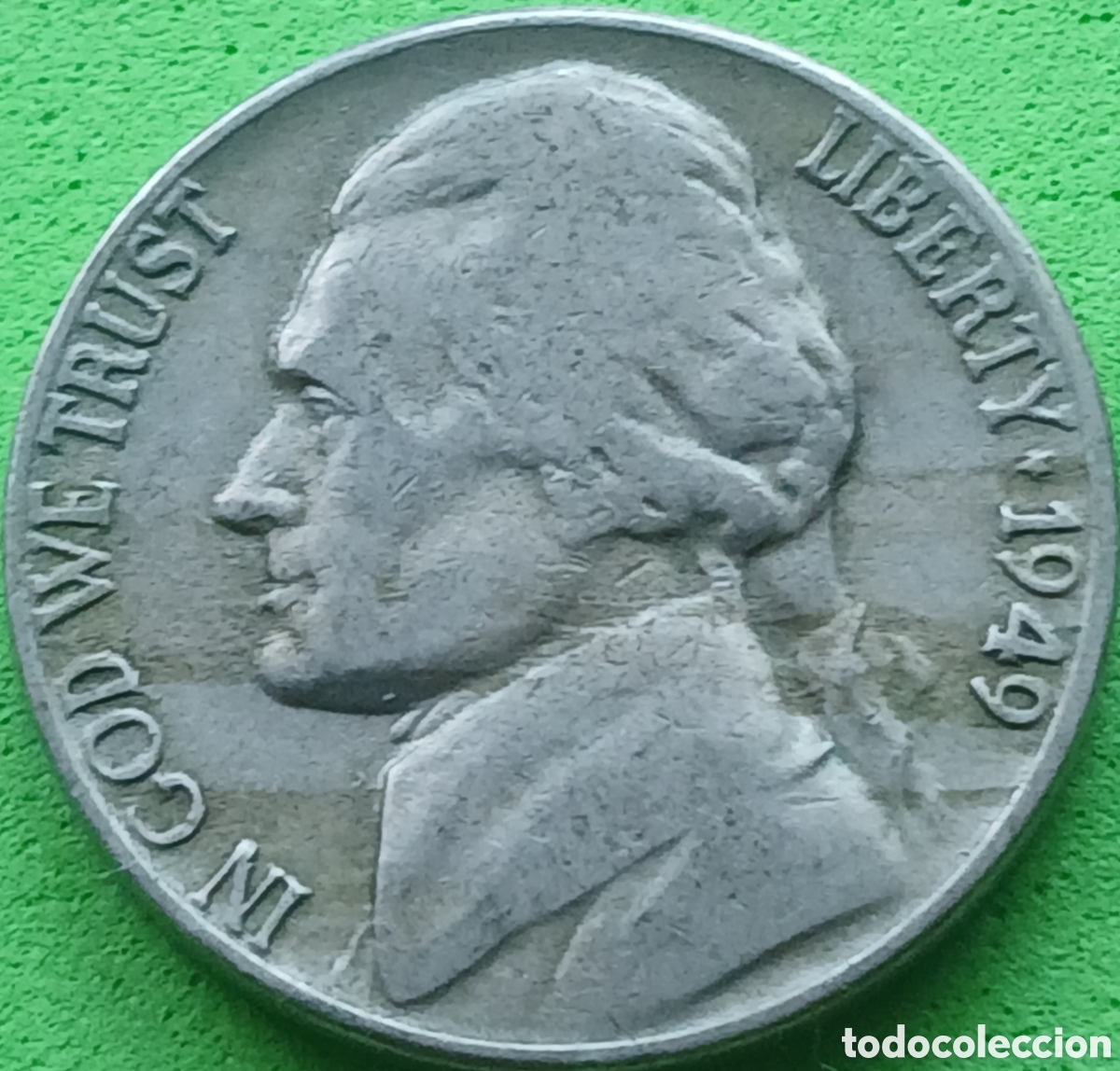 Monedas antiguas de Am&eacute;rica: USA five cents 1949 km#A192 sin marca de ceca