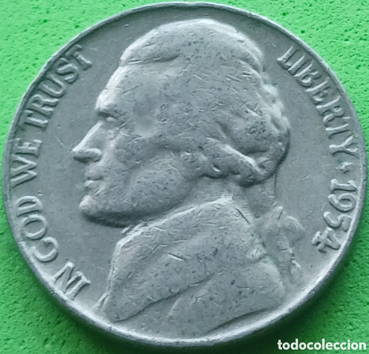 Monedas antiguas de Am&eacute;rica: USA five cents 1954 km#A192 sin marca de ceca