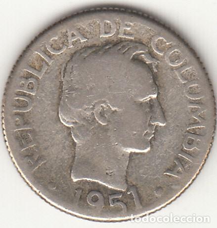 Monedas antiguas de Am&eacute;rica: COLOMBIA: 10 CENTAVOS 1951 / PLATA 500