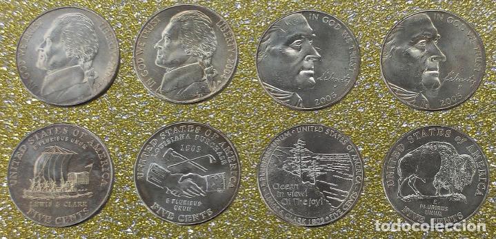 Monedas antiguas de Am&eacute;rica: Estados Unidos 4 Monedas 5 centavos Jefferson 2004-2005 P Westward Journey n&iacute;quel S/C