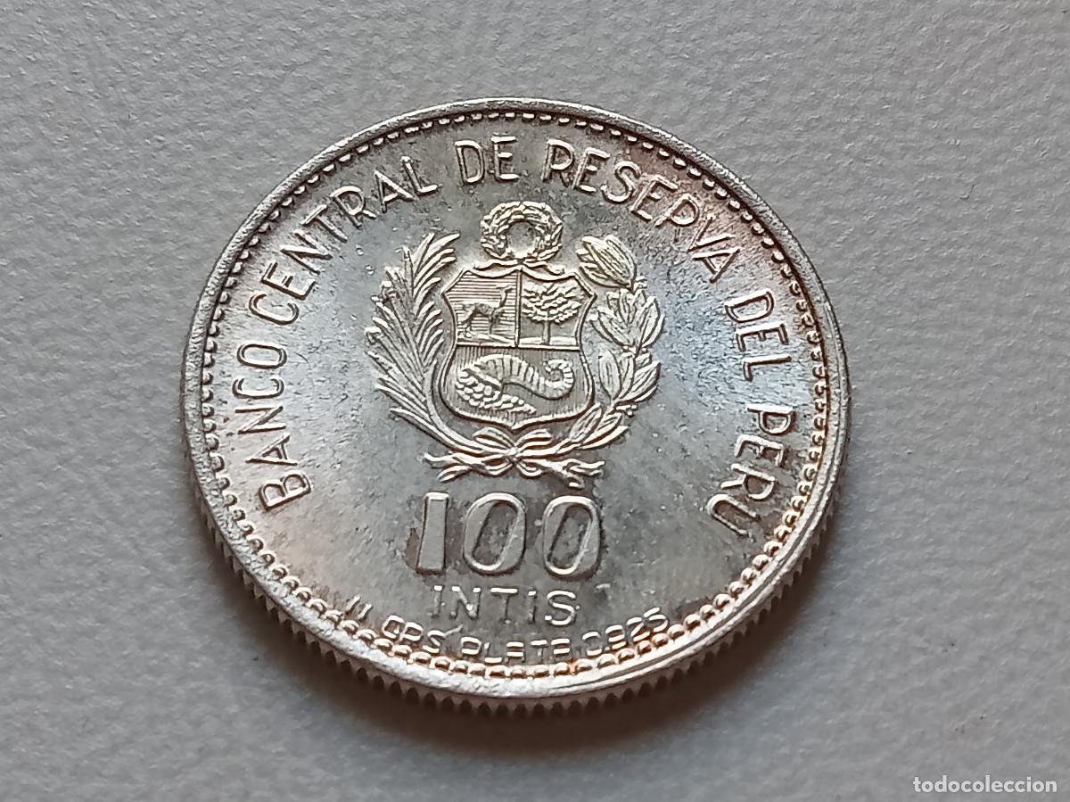 Monedas antiguas de Am&eacute;rica: PER&Uacute; MARISCAL C&Aacute;CERES 100 INTIS PLATA 1836-1986. SC KM.298 TIRADA 50.000 UDS