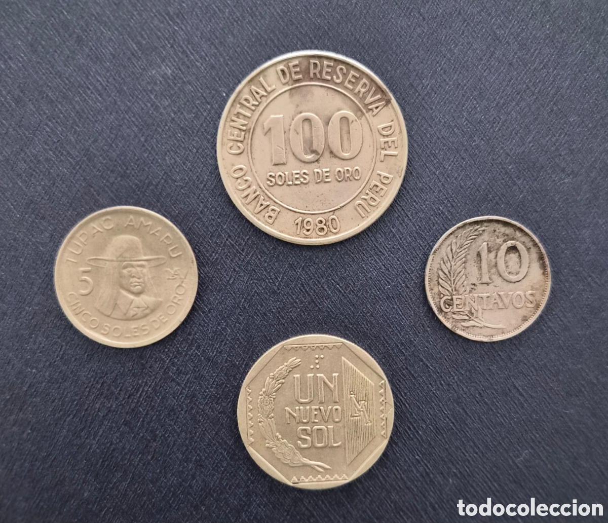Monedas antiguas de Am&eacute;rica: Lote de 4 monedas de Per&uacute; &ndash; Soles y centavos