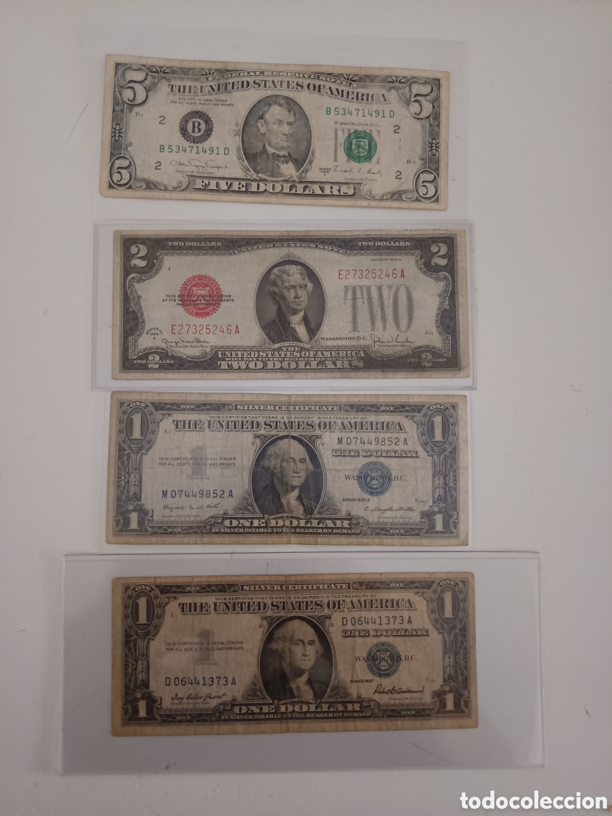 Monedas antiguas de Am&eacute;rica: 4 Billetes EEUU. D&oacute;lares. 1928 a 1988