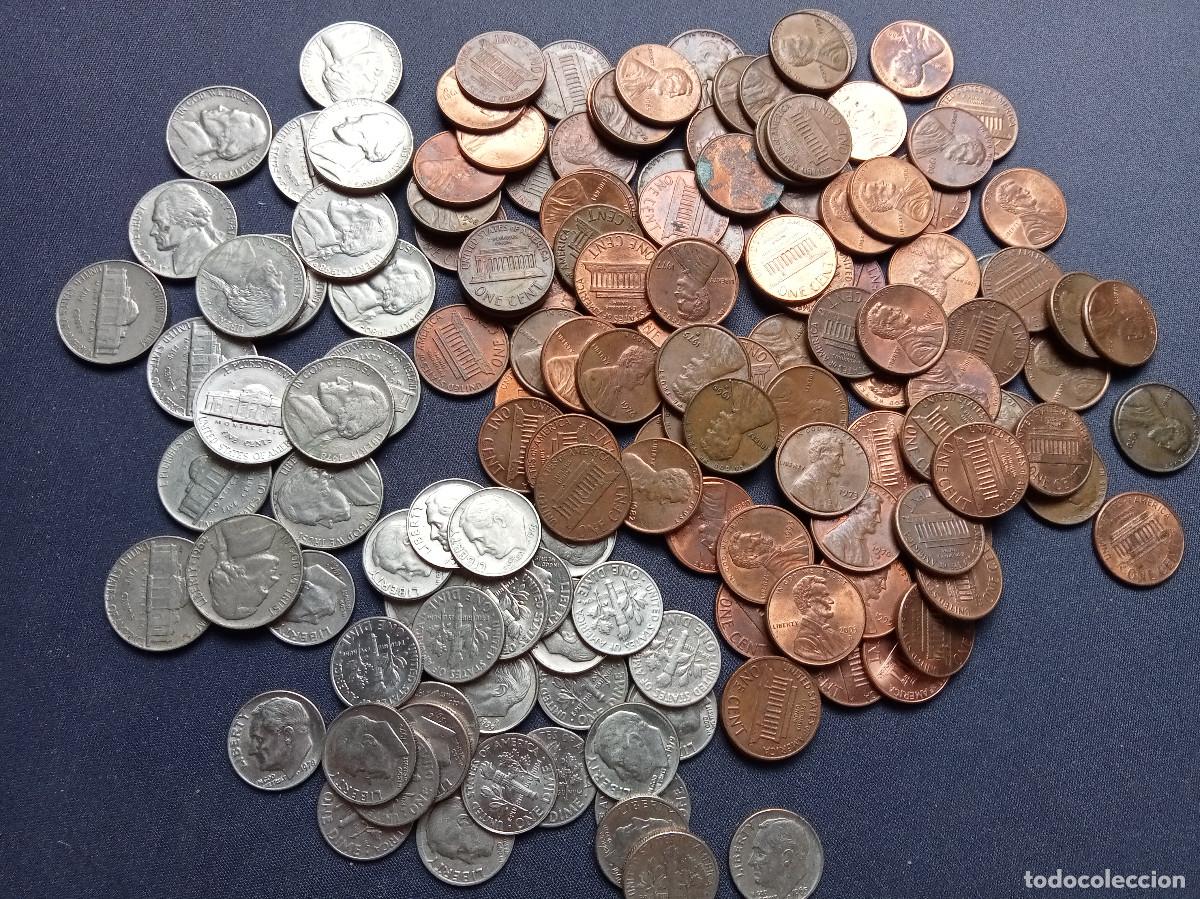Monedas antiguas de Am&eacute;rica: LOTE DE 450 GRAMOS DE MONEDA DE ESTADOS UNIDOS 1, 5, 10 CENTS. DESDE LOS A&Ntilde;OS 60 A LOS 2000