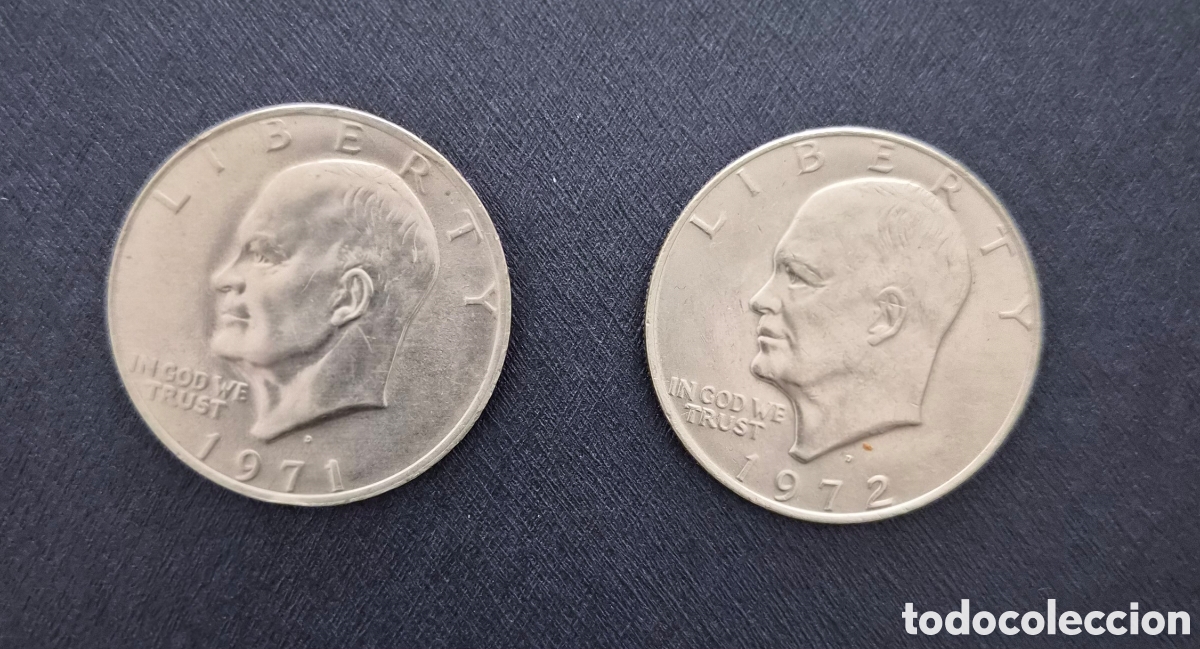 Monedas antiguas de Am&eacute;rica: LOTE 2 MONEDAS DE 1 DOLLAR EISENHOWER &ndash; 1971 Y 1972 &ndash; ESTADOS UNIDOS
