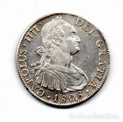 Monedas antiguas de Am&eacute;rica: M&Eacute;XICO 1808, 8 REALES, CARLOS IIII, KM-109, M&Eacute;XICO, AG, 26,96 GR, 896/1000, MBC, 2 FOTOS