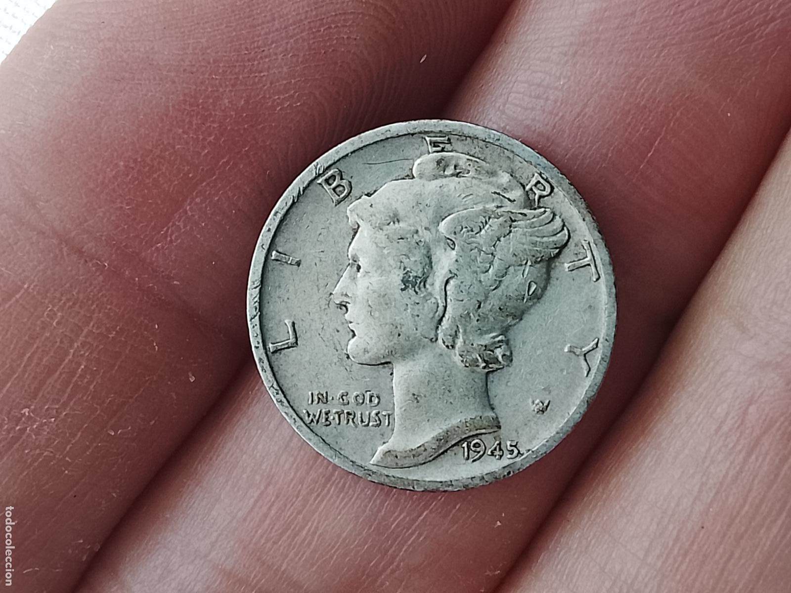 Monedas antiguas de Am&eacute;rica: Estados Unidos. 1 dime de 1945. Plata