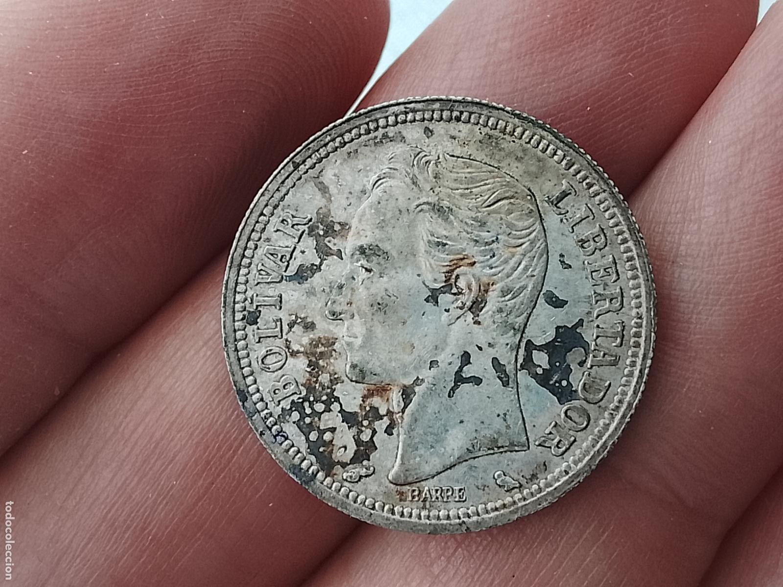 Monedas antiguas de Am&eacute;rica: Un bol&iacute;var de 1965. Plata 835. Rep&uacute;blica de Venezuela
