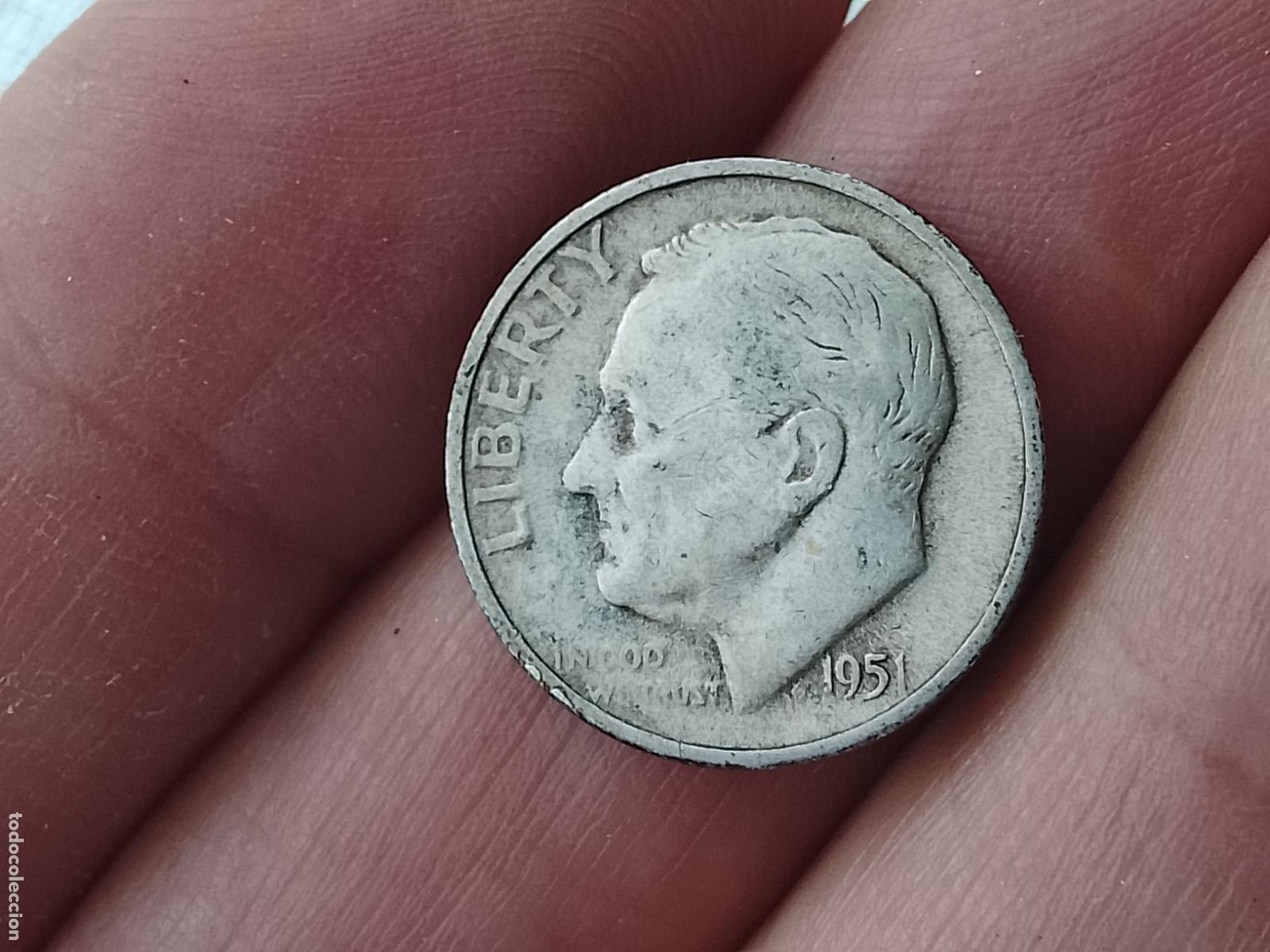 Monedas antiguas de Am&eacute;rica: Estados Unidos. 1 dime de plata de 1951