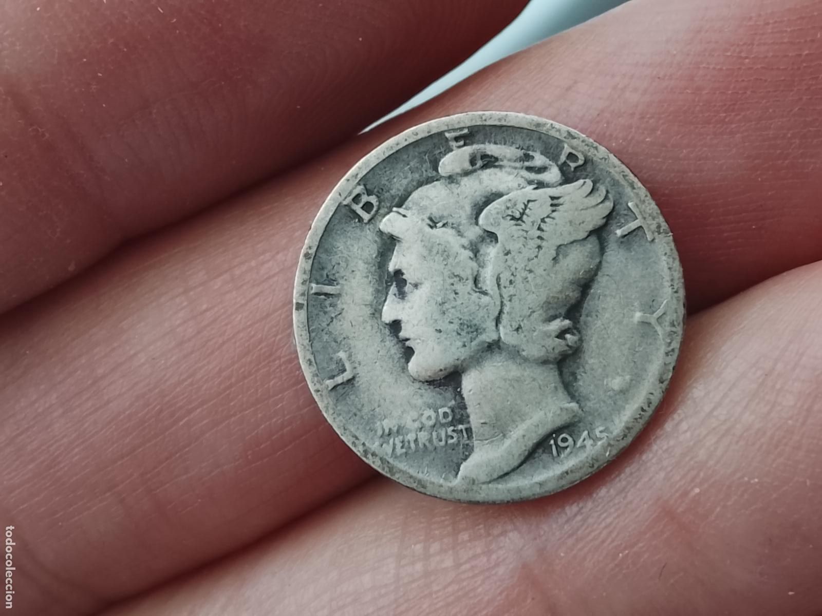 Monedas antiguas de Am&eacute;rica: Estados Unidos. 1 dime de plata de 1945
