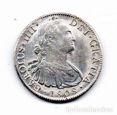 Monedas antiguas de Am&eacute;rica: M&Eacute;XICO 1808, 8 REALES, CARLOS IIII, KM-109, M&Eacute;XICO, AG, 26,79 GR, 896/1000, MBC; 2 FOTOS