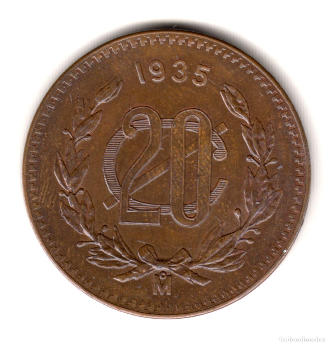 Monedas antiguas de Am&eacute;rica: MEXICO 20 centavos bronce 1935