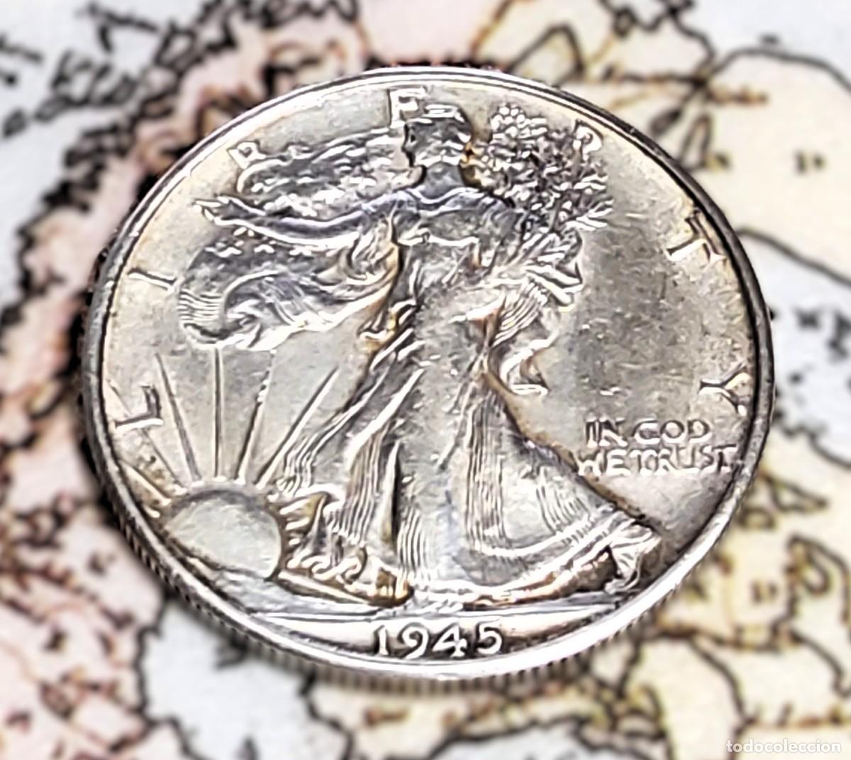 Monedas antiguas de Am&eacute;rica: MEDIO D&Oacute;LAR DE PLATA DE ESTADOS UNIDOS DE 1944 CASI SIN CIRCULAR.