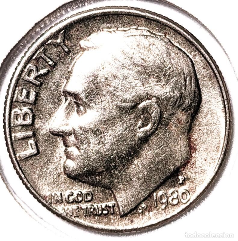 Monedas antiguas de Am&eacute;rica: ESTADOS UNIDOS (1951-1980) - 10 CENTAVOS 1980 P - ROOSEVELT - ANTORCHA-ROBLE-OLIVO - A - 2,21 GR. CO