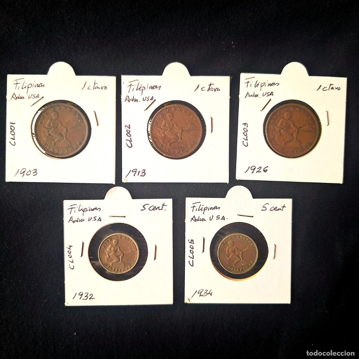 Moedas antigas da Am&eacute;rica: Colonias. Filipinas Administraci&oacute;n EEUU. 5 monedas