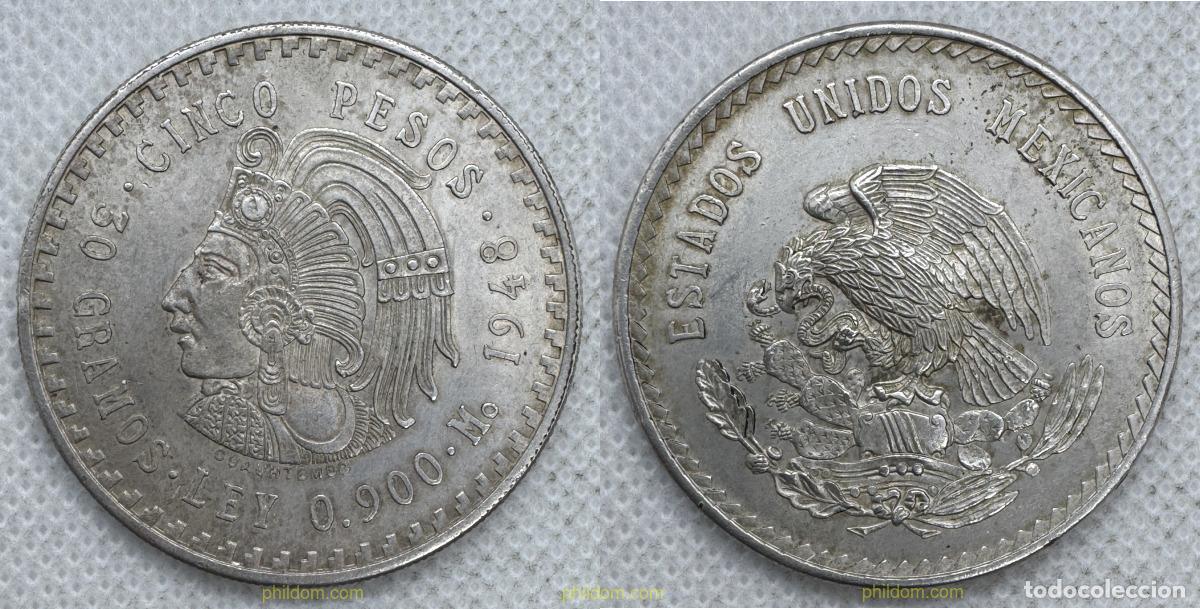 Monedas antiguas de Am&eacute;rica: 5580 MEXICO 1948 MEXICO 5 PESOS AZTECA AGUILA 1948