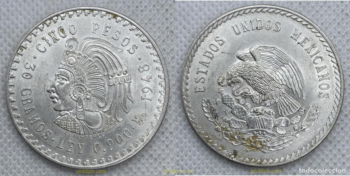 Monedas antiguas de Am&eacute;rica: 5573 MEXICO 1948 MEXICO 5 PESOS AZTECA AGUILA 1948