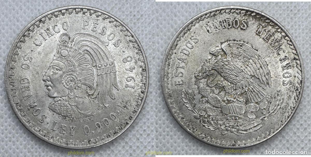 Monedas antiguas de Am&eacute;rica: 5562 MEXICO 1948 MEXICO 5 PESOS AZTECA AGUILA 1948