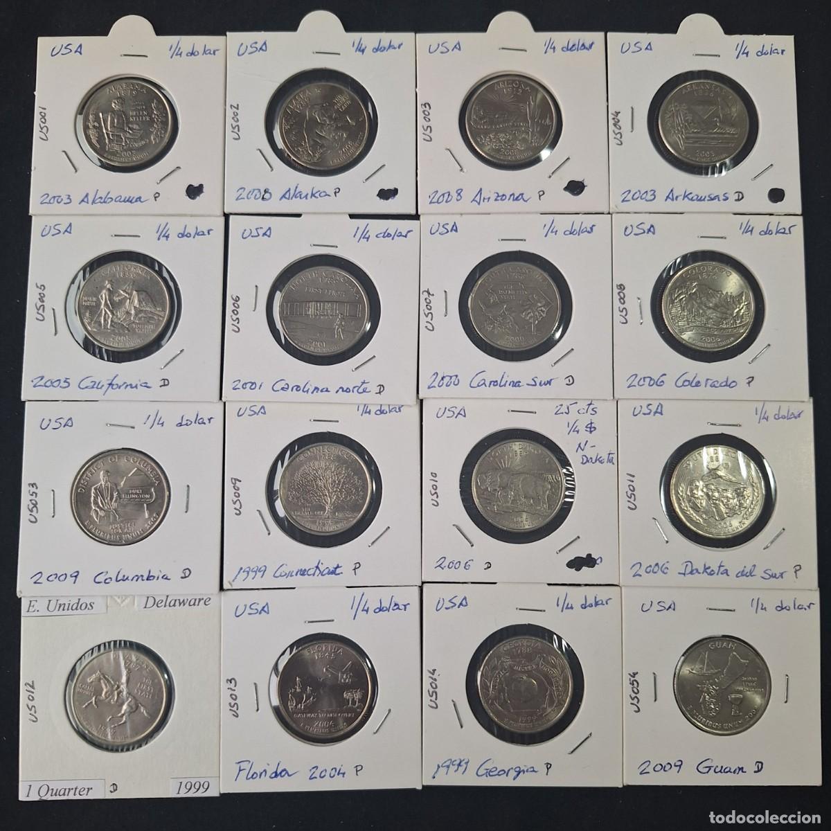 Alte M&uuml;nzen aus Amerika: Estados Unidos. Gran lote de 55 monedas 1/4 d&oacute;lar Estados de la Uni&oacute;n