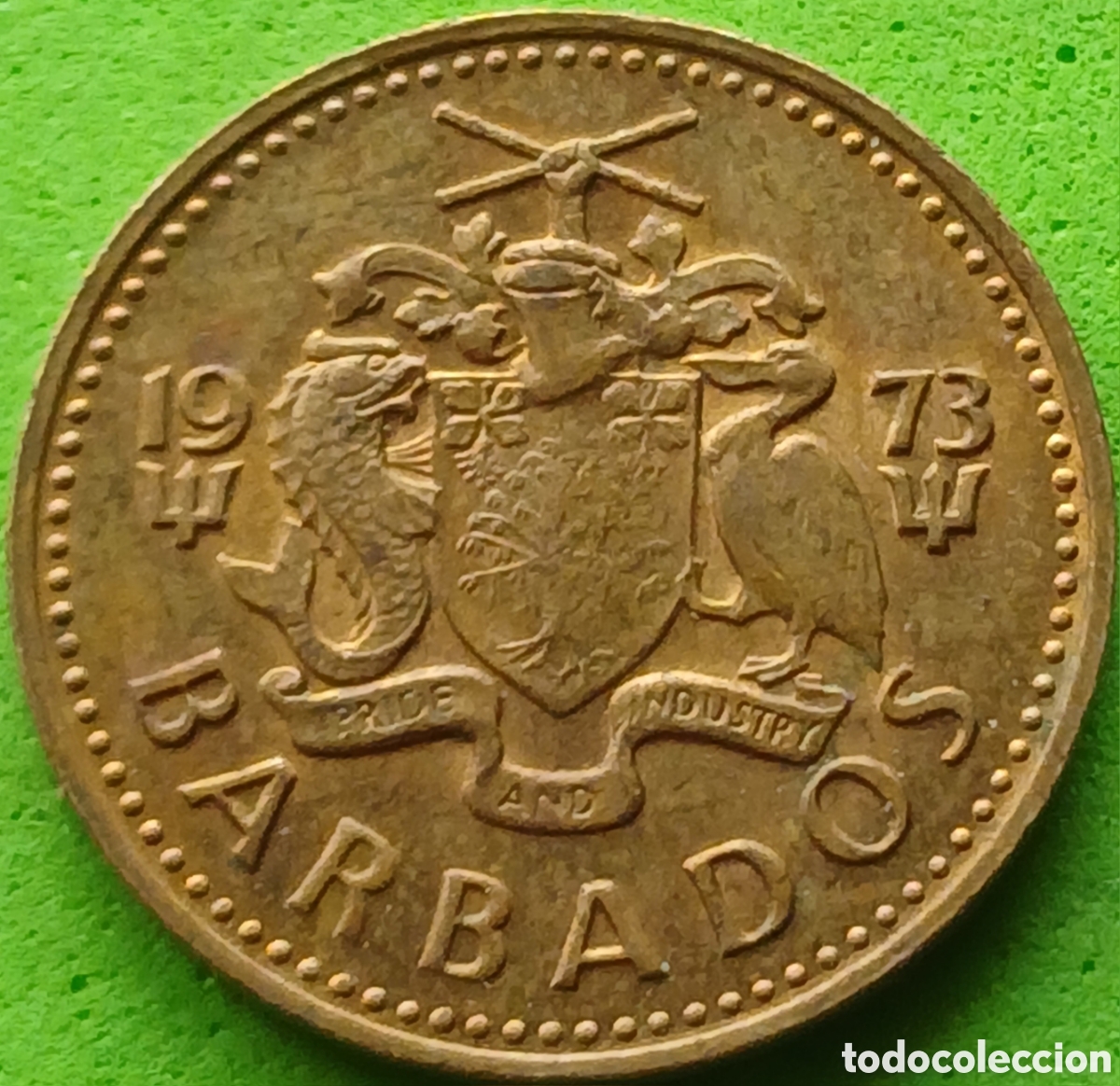 Monedas antiguas de Am&eacute;rica: Barbados five cents 1973 km#11 sin marca de ceca