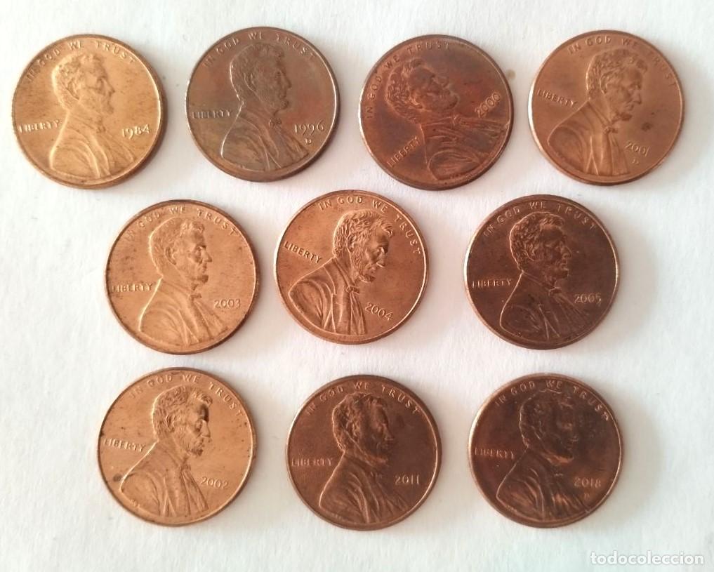 Monedas antiguas de Am&eacute;rica: LOTE DE DIEZ MONEDAS DE EEUU 1 CENT VARIAS FECHAS DISTINTAS Y CECAS (FOTO)