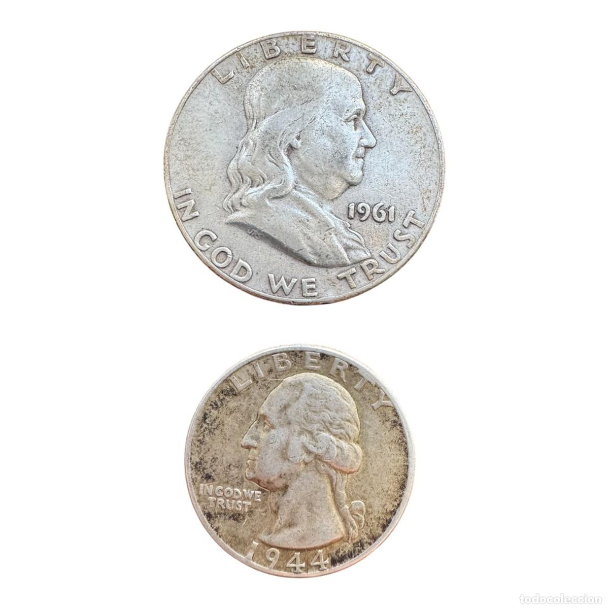 Monedas antiguas de Am&eacute;rica: USA. 1/2 $ 1961 tipo Campana y 1/4 $ 1944 MBC/VF