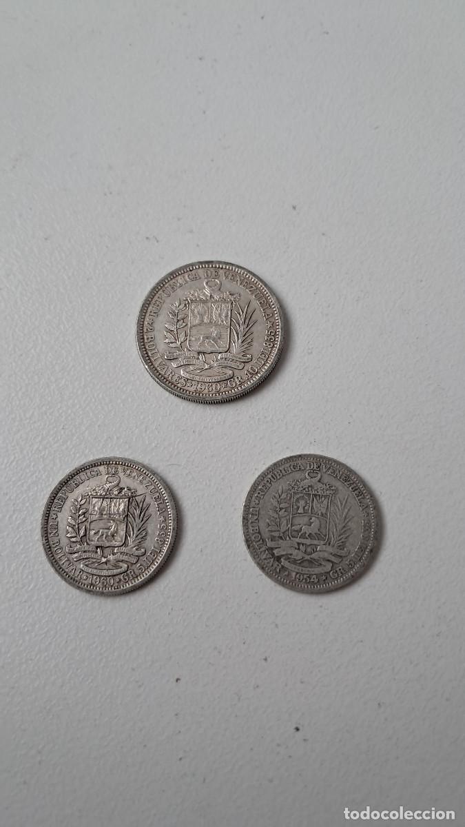 Monedas antiguas de Am&eacute;rica: Lote 3 monedas de plata, Venezuela, 1954, 1960 y 1960, 1 y 2, uno y dos, bol&iacute;var bol&iacute;vares