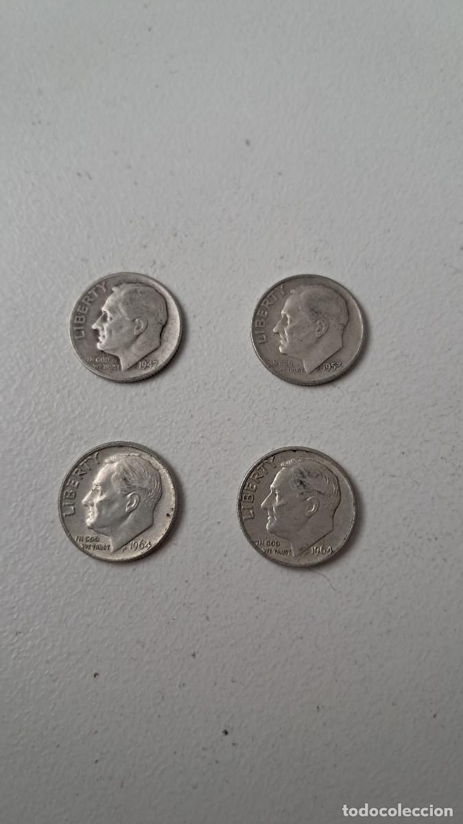 Moedas antigas da Am&eacute;rica: Lote 4 monedas de plata, USA, Estados Unidos, 1947, 1953, 1964 y 1964, 1 dime