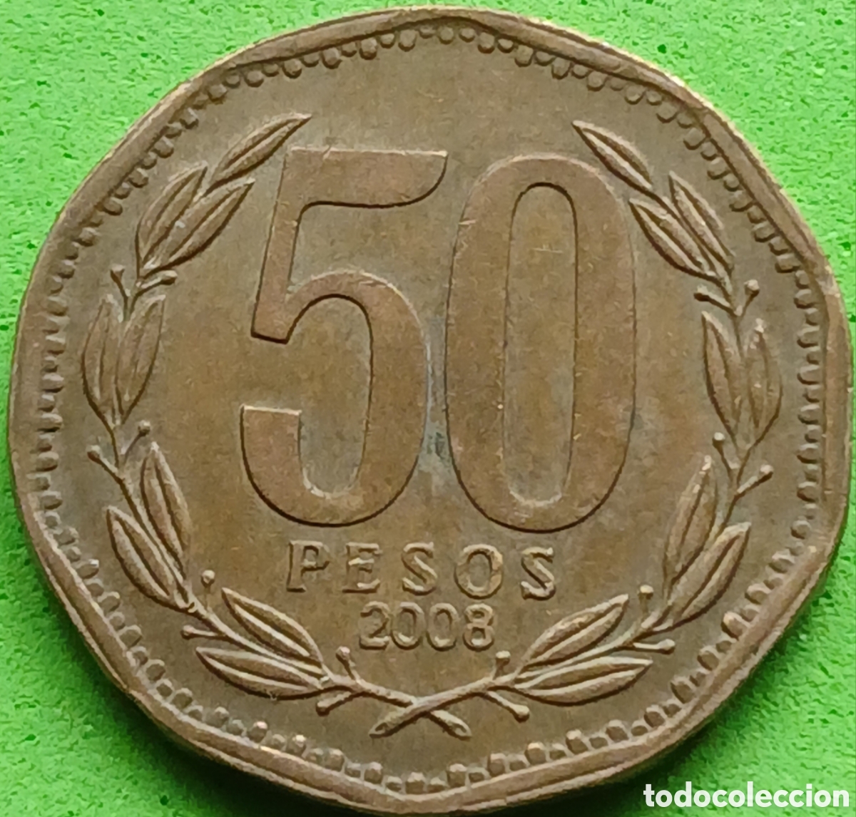 Monedas antiguas de Am&eacute;rica: Chile 50 pesos 2008 km#219 Inscripci&oacute;n correcta &rdquo;CHILE &rdquo; , Inscripci&oacute;n &rdquo;R.Thenot