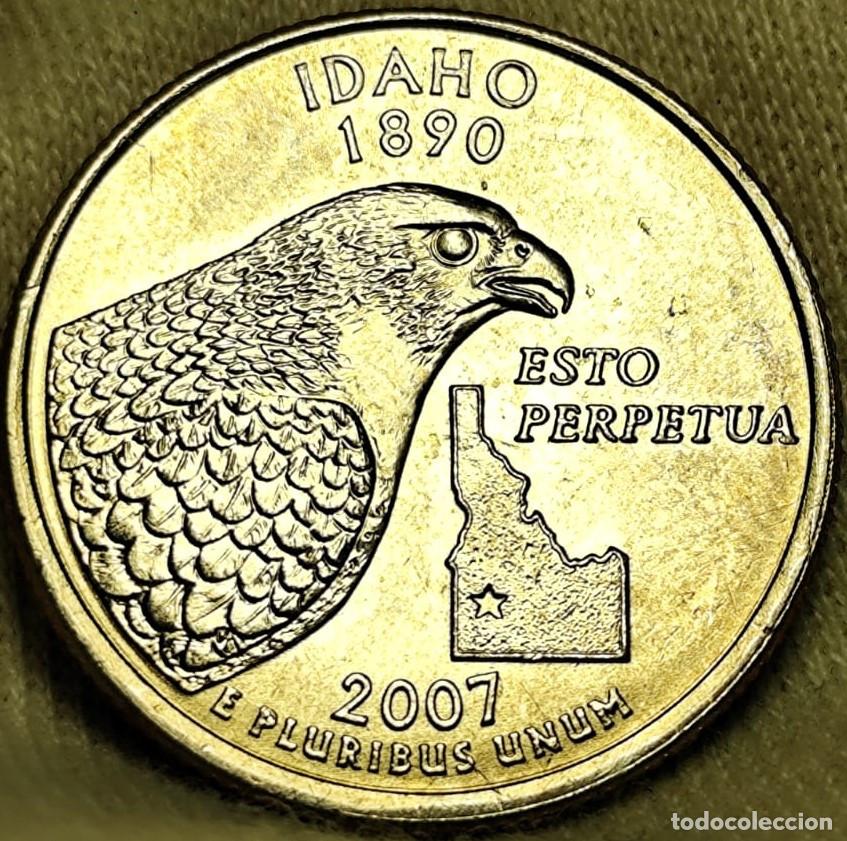 Monete antiche di America: Estados Unidos &frac14; d&oacute;lar, 2007 Estado Idaho, sacada de Bolsa original de tela del U.S. Mint Lote 2510