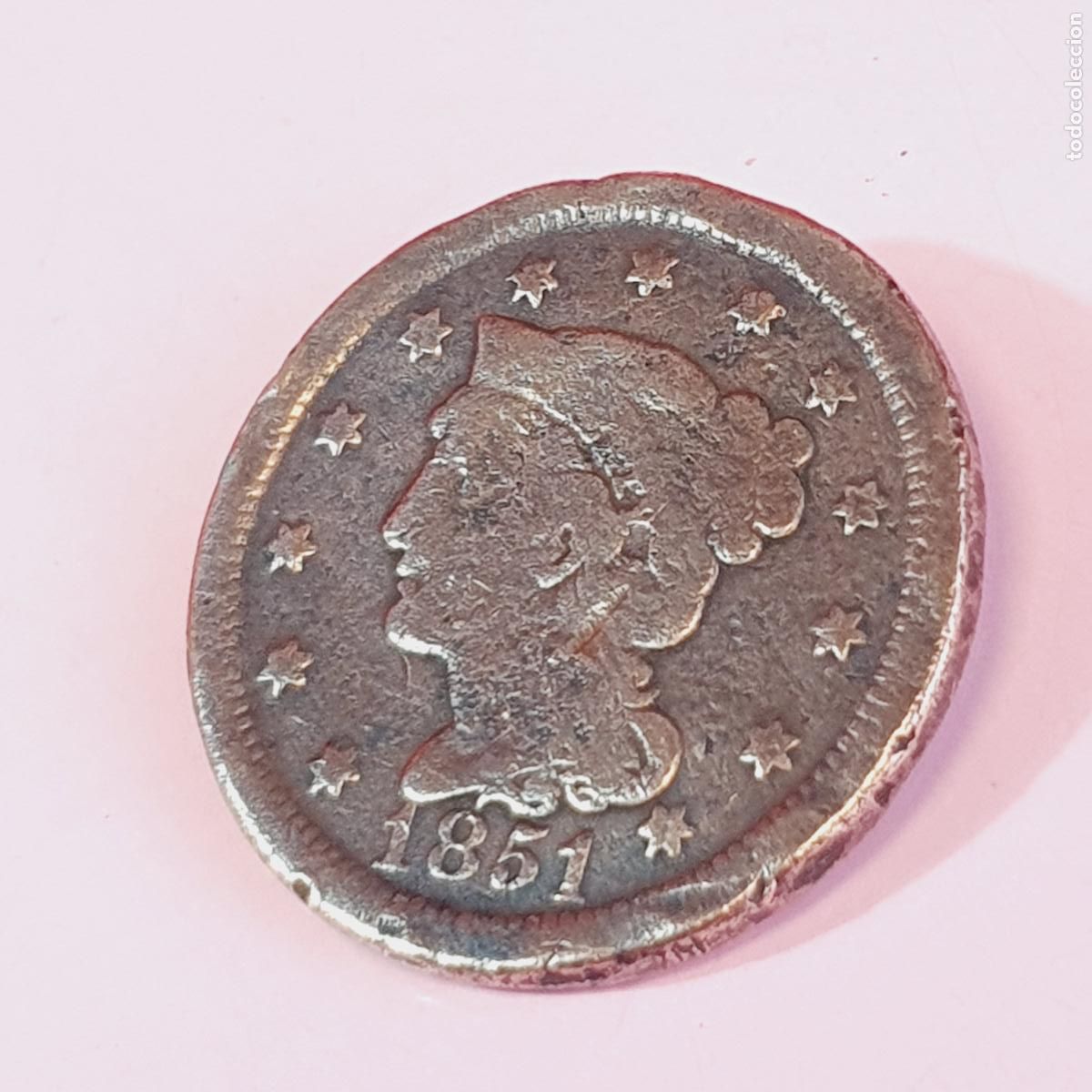 Monedas antiguas de Am&eacute;rica: MONEDA-GRAN CENTAVO-1851-U.S.A.-CABELLO TRENZADO-COBRE-VER FOTOGRAF&Iacute;AS.
