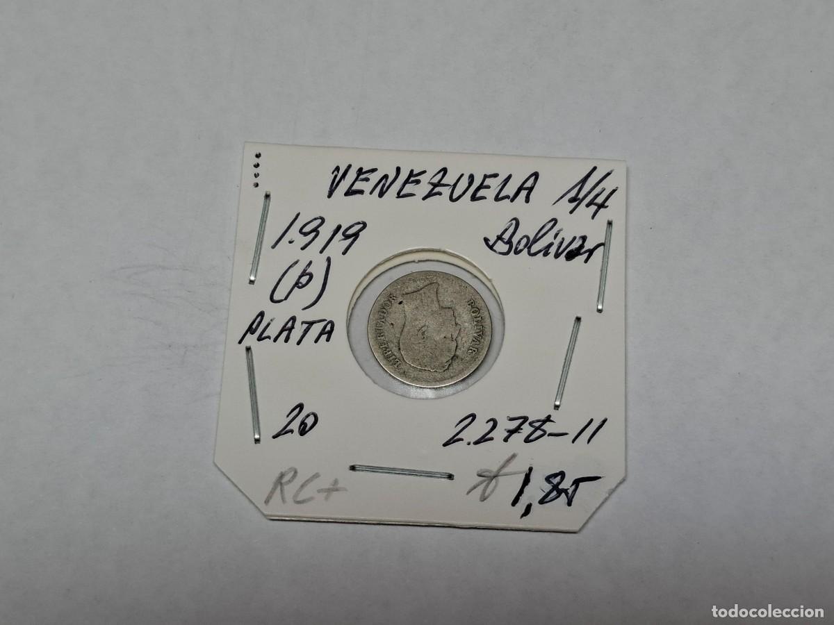 Monedas antiguas de Am&eacute;rica: 1/4 de BOLIVAR de PLATA de 1919 p KM 20 VENEZUELA en RC+