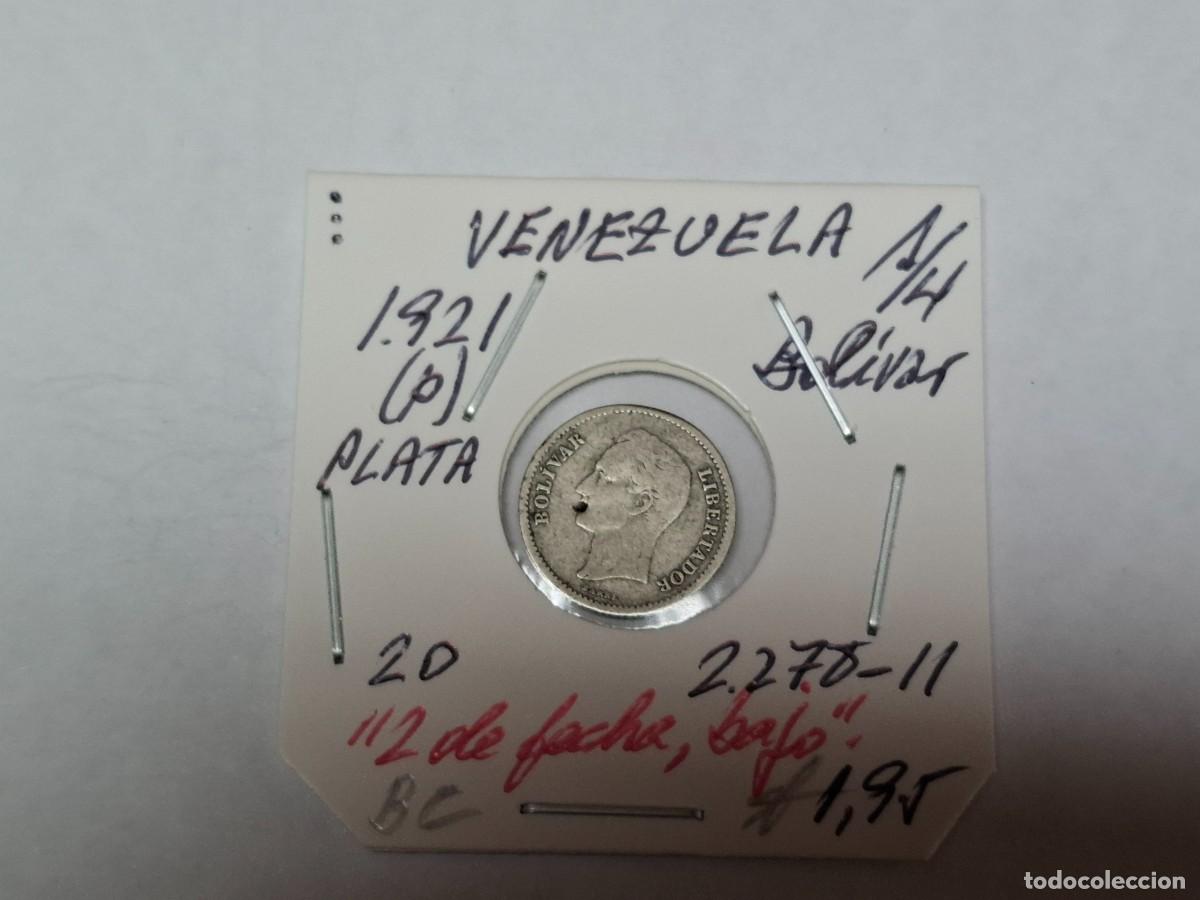 Monedas antiguas de Am&eacute;rica: 1/4 de BOLIVAR de PLATA de 1921 p KM 20 VENEZUELA en BC