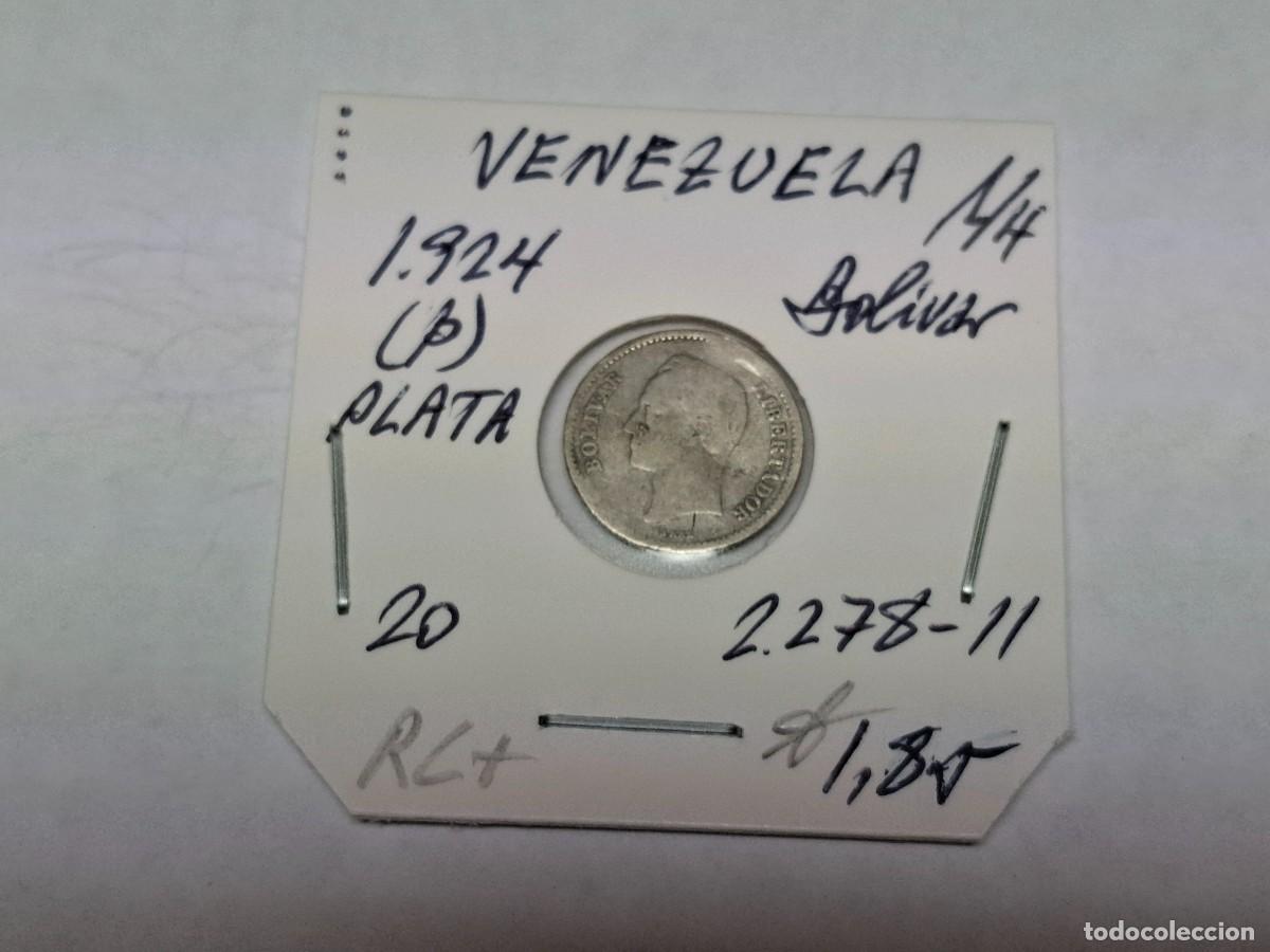 Monedas antiguas de Am&eacute;rica: 1/4 de BOLIVAR de PLATA de 1924 p KM 20 VENEZUELA en RC+