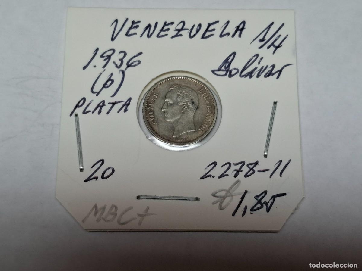 Monedas antiguas de Am&eacute;rica: 1/4 de BOLIVAR de PLATA de 1936 p KM 20 VENEZUELA en MBC+