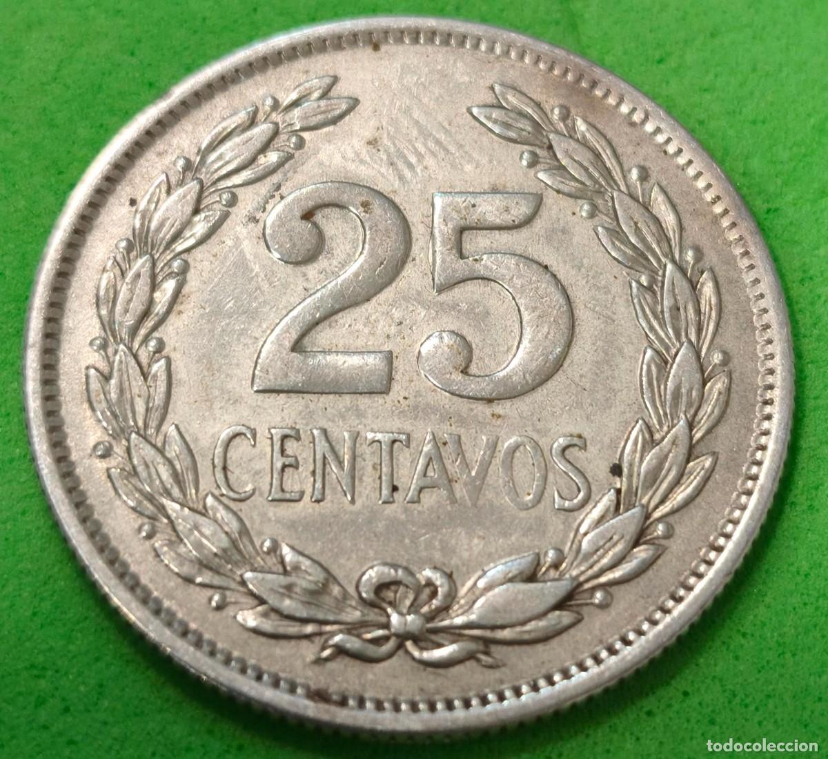 Monedas antiguas de Am&eacute;rica: EL SALVADOR A&Ntilde;O 1944 25 CENTAVOS PLATA (900). PESO 7,21 GR O