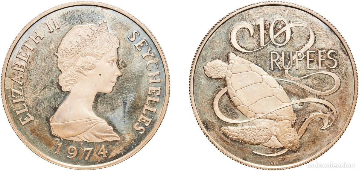 Monedas antiguas de Am&eacute;rica: Seychelles Republic 1974 10 Rupees - Elizabeth II (2nd portrait; Silver Proof Issue) Silver (.925)