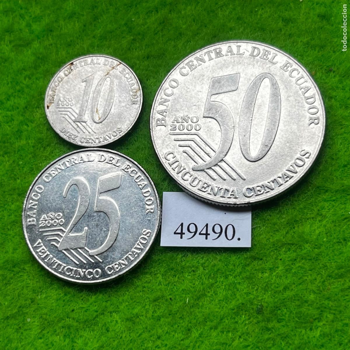 Monedas antiguas de Am&eacute;rica: Ecuador lote 3 monedas, 10, 25 y 50 centavos 2000, 49490