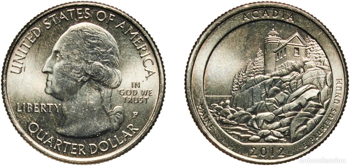 Monedas antiguas de Am&eacute;rica: United States Federal republic 2012 P &frac14; Dollar &rdquo;Washington Quarter&rdquo; (Acadia National Park, Maine) C