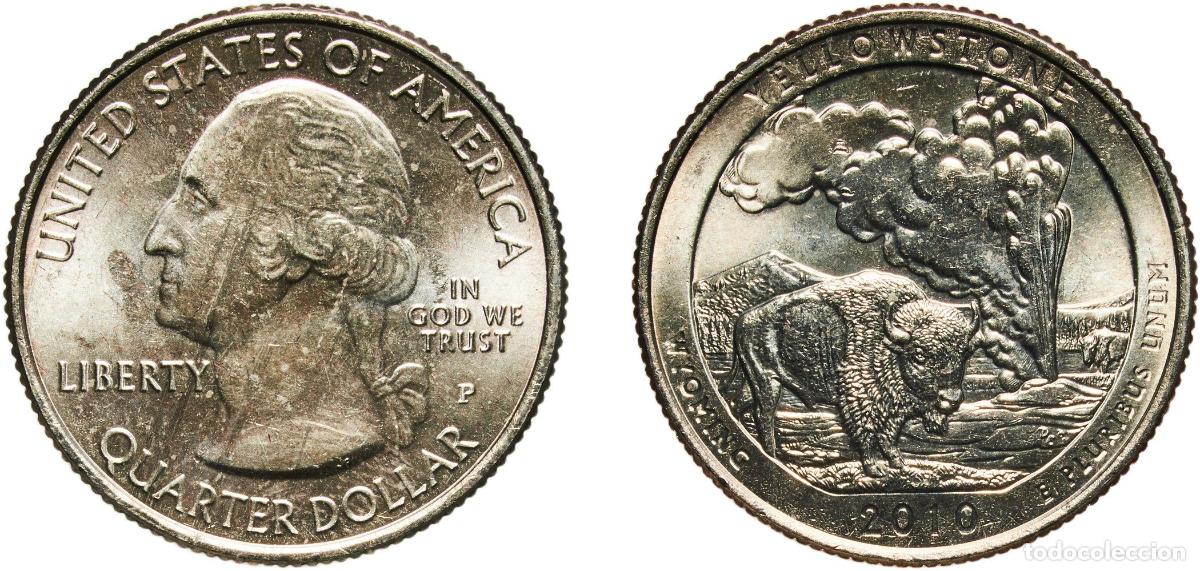 Monedas antiguas de Am&eacute;rica: United States Federal republic 2010 P &frac14; Dollar &rdquo;Washington Quarter&rdquo; (Yellowstone, Wyoming) Copper-n