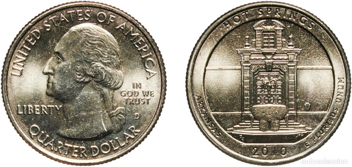 Monedas antiguas de Am&eacute;rica: United States Federal republic 2010 D &frac14; Dollar &rdquo;Washington Quarter&rdquo; (Hot Springs, Arkansas) Copper-