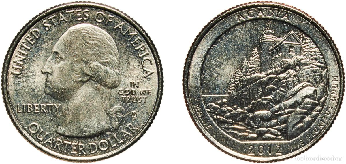 Monedas antiguas de Am&eacute;rica: United States Federal republic 2012 D &frac14; Dollar &rdquo;Washington Quarter&rdquo; (Acadia National Park, Maine) C