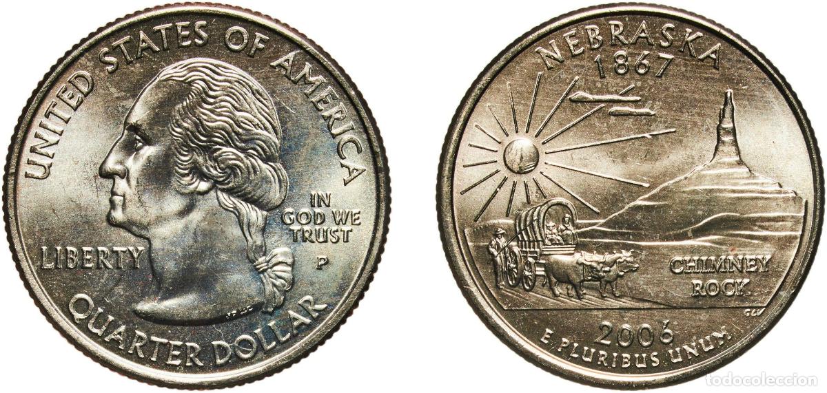 Monedas antiguas de Am&eacute;rica: United States Federal republic 2006 P &frac14; Dollar &rdquo;Washington Quarter&rdquo; (Nebraska) Copper-nickel clad c