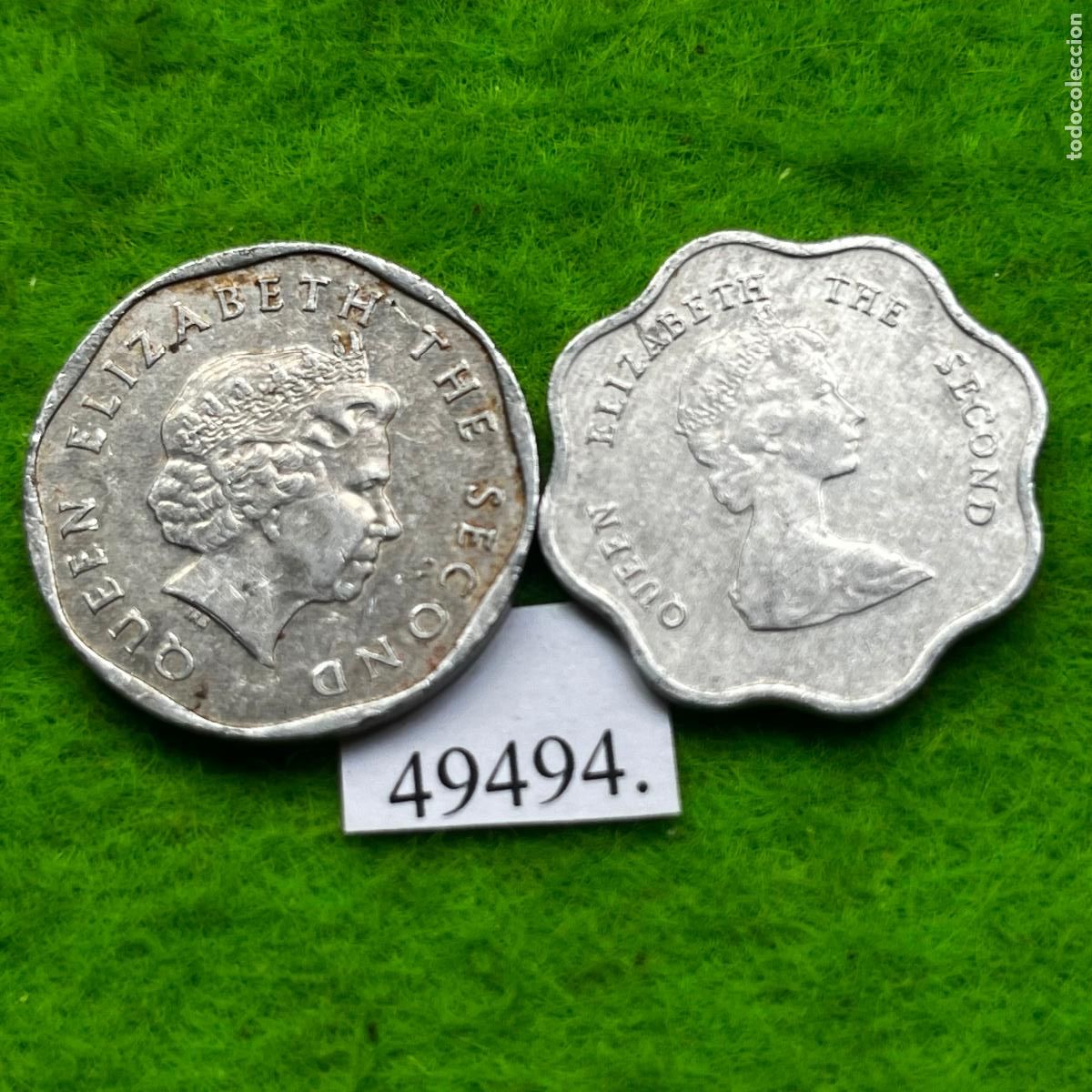 Monedas antiguas de Am&eacute;rica: Caribe Este Brit&aacute;nico lote 2 monedas 5 c&eacute;ntimos, distintos tipos, canto festoneado y liso