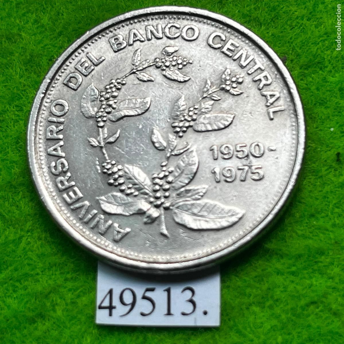 Monedas antiguas de Am&eacute;rica: Costa Rica 5 colones 1975, 25&ordm; aniversario del Banco Central de Costa Rica