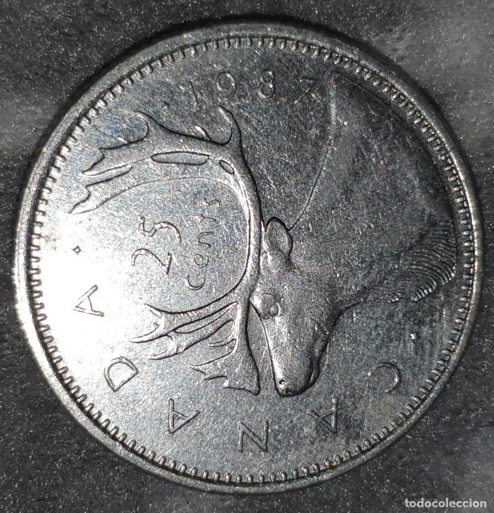 Monedas antiguas de Am&eacute;rica: Canada 25 Cents 1987 &ndash; Caribou &ndash; Queen Elizabeth II