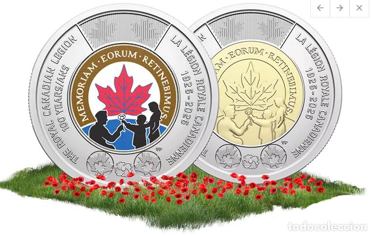 Monedas antiguas de Am&eacute;rica: Canad&aacute; 2 d&oacute;lares PAREJA , 2026 100 Aniversario del Royal Canadian Legion COLOR + SIN COLOR