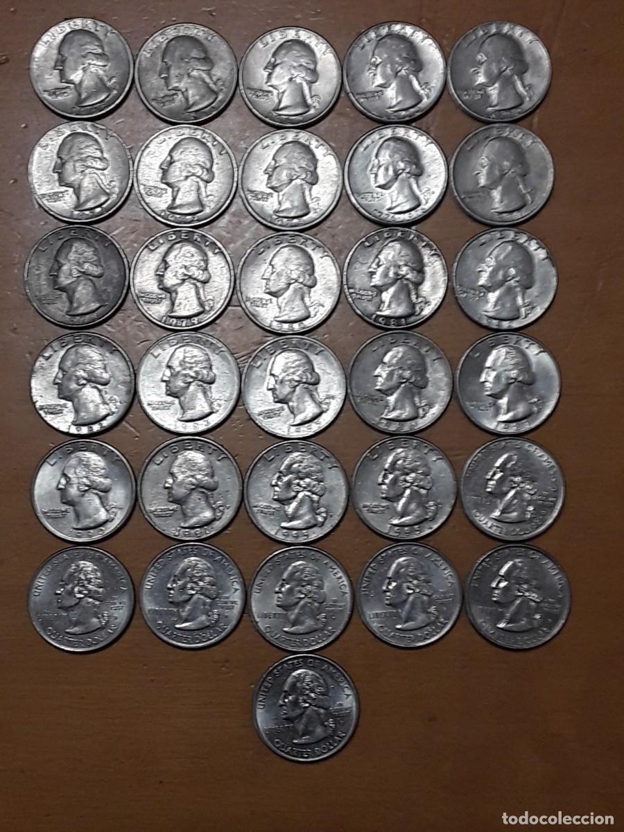 Old Coins of America: ESTADOS UNIDOS - LOTE 31 MONEDAS QUARTER DOLAR DIFERENTES ENTRE A&Ntilde;OS 1965 Y 1999..