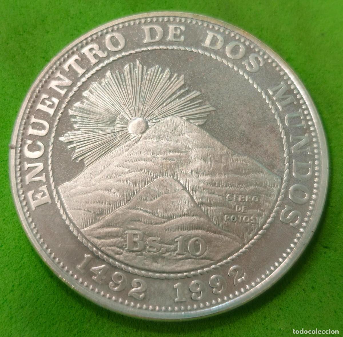 Moedas antigas da Am&eacute;rica: BOLIVIA. A&Ntilde;O 1991. 10 BOLIVARES PLATA. I SERIE IBEROAMERICANA. PESO 27 GR